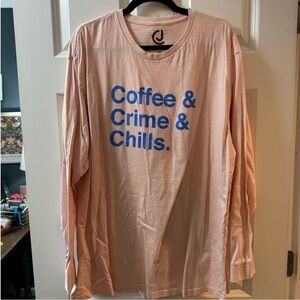 💥 Crime Junkie Pink Long Sleeve Shirt with Blue Text